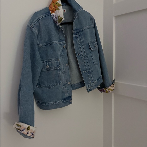 Free People Blue Jean Jacket with Lela Rose Silk Scarf - Picture 4 of 4